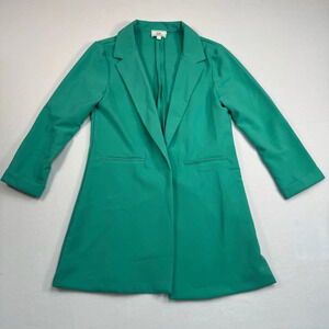 Have Oversized Blazer Open Front Dress Jacket Womens Size Large Teal Pockets